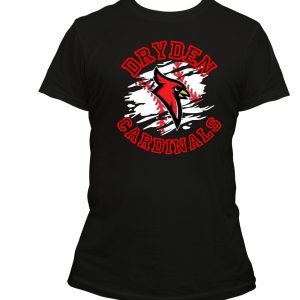 Dryden Cardinals Black T-Shirt Scratched-Design